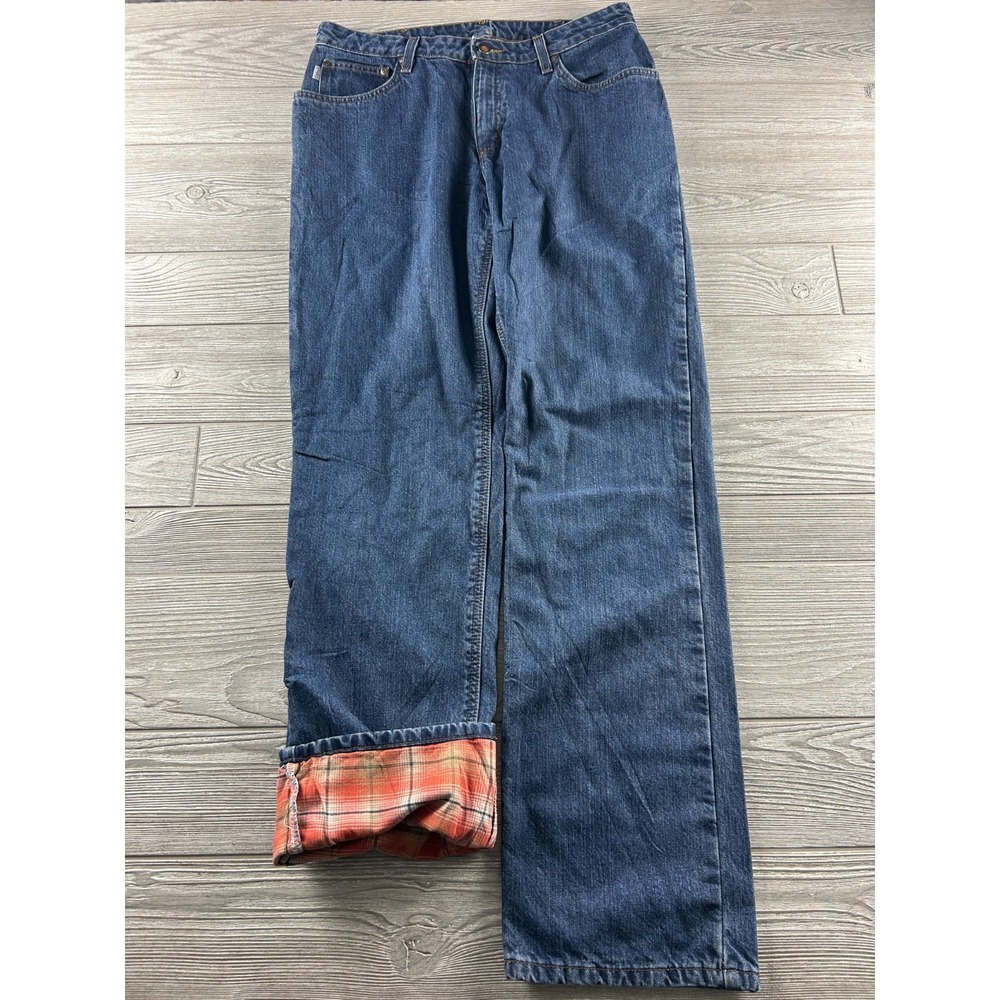 Carhartt Vintage Plaid Flannel Lined Jeans Womens 12 x 34 Blue WB172 Cotton